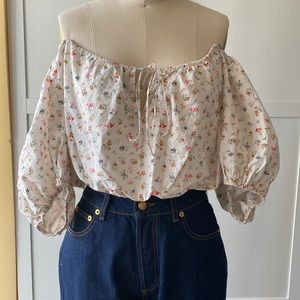 Doen Floral Buttermilk Lotus Puff Sleeve Blouse